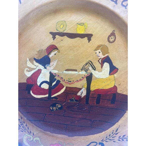 Vintage Hand Painted Wood Prayer Plate 11.5in Give Us This Day Our Daily Bread - Picture 3 of 6